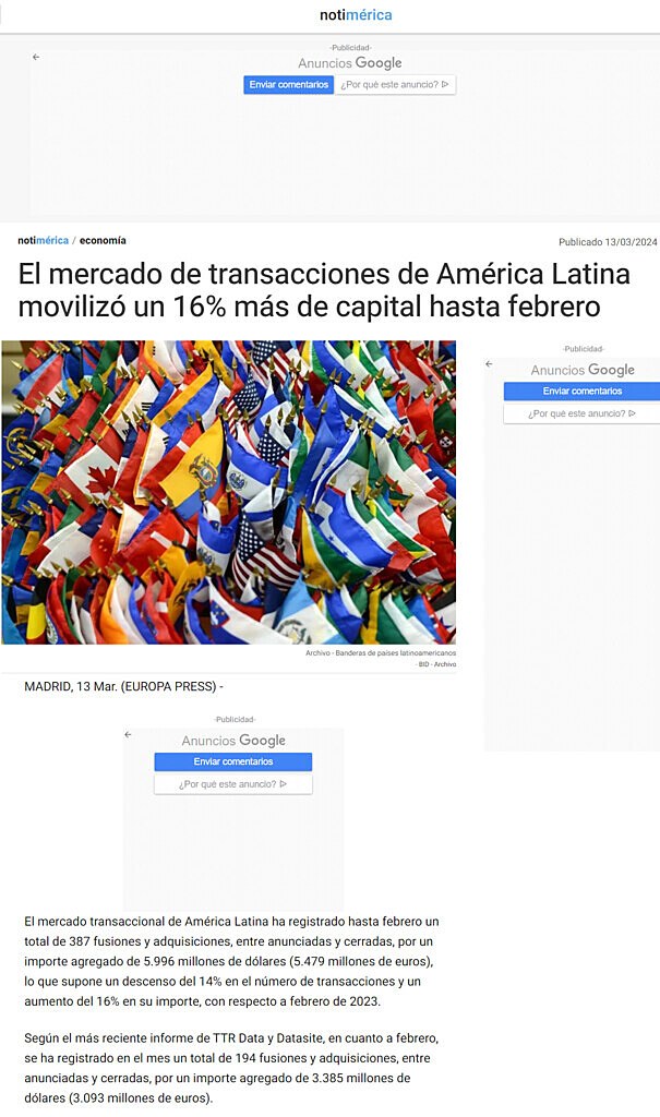 El mercado de transacciones de Amrica Latina moviliz un 16% ms de capital hasta febrero